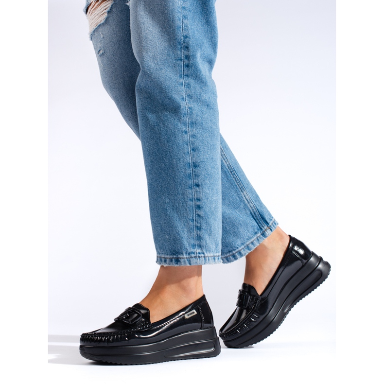 Mocassini da donna in vernice nera con fibbia Shelovet nero 2