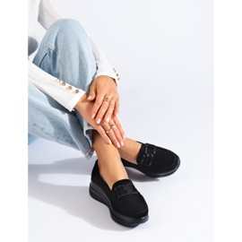 Mocassini da donna in camoscio nero con fibbia Shelovet 1