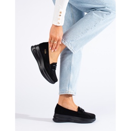Mocassini da donna in camoscio nero con fibbia Shelovet 2