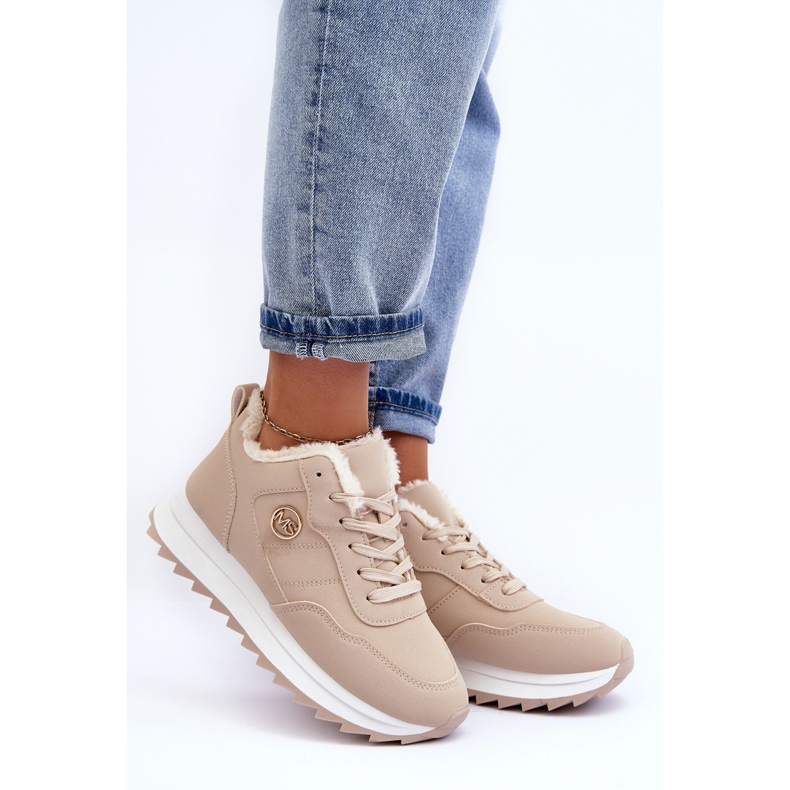 Sneakers con plateau in pelle isolante Beige Adite 1