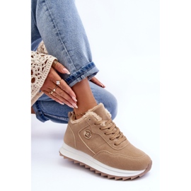 Scarpe sportive isolanti in pelle con plateau, Adite beige scuro 2