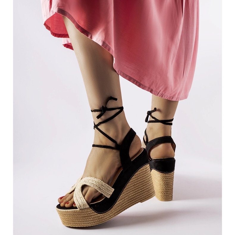 Espadrillas nere con zeppa Berta beige 1