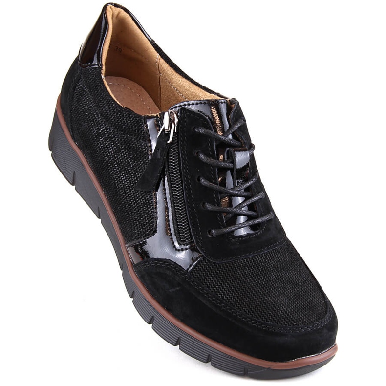 Scarpe con zeppa da donna in pelle nera Filippo DP4912 nero 1