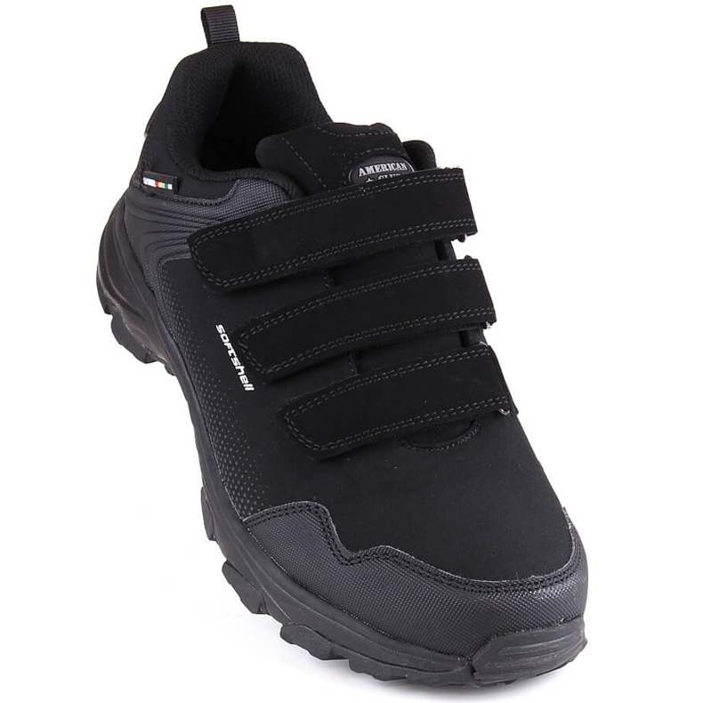 Scarpe sportive da trekking per ragazzi con velcro, softshell, nere American Club nero 1