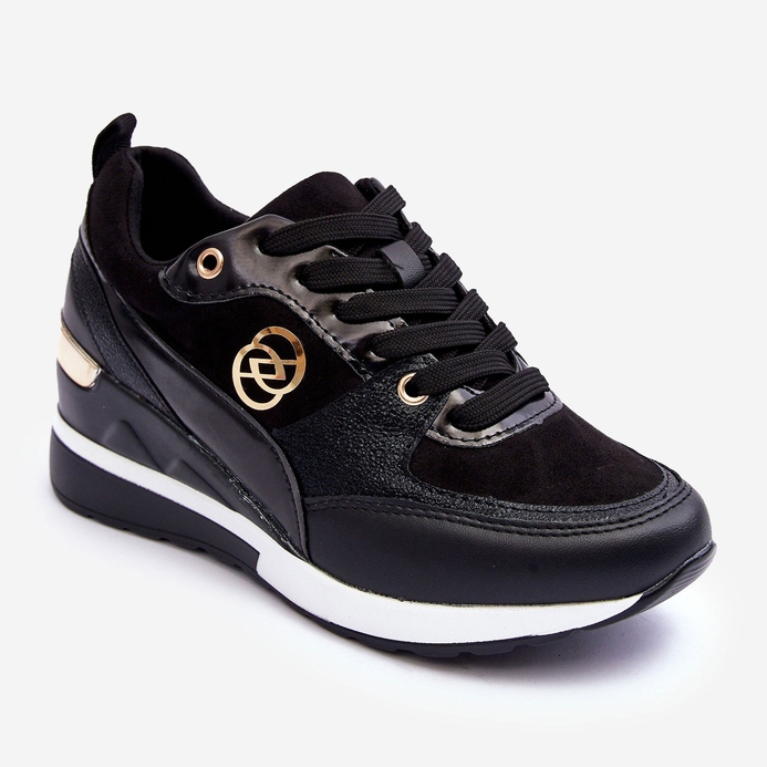PE1 Scarpe sportive stringate da donna con zeppa nere Genova nero 1
