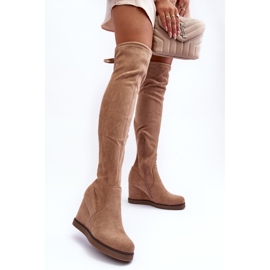 Stivali sopra il ginocchio Mephal in camoscio beige con zeppe 2