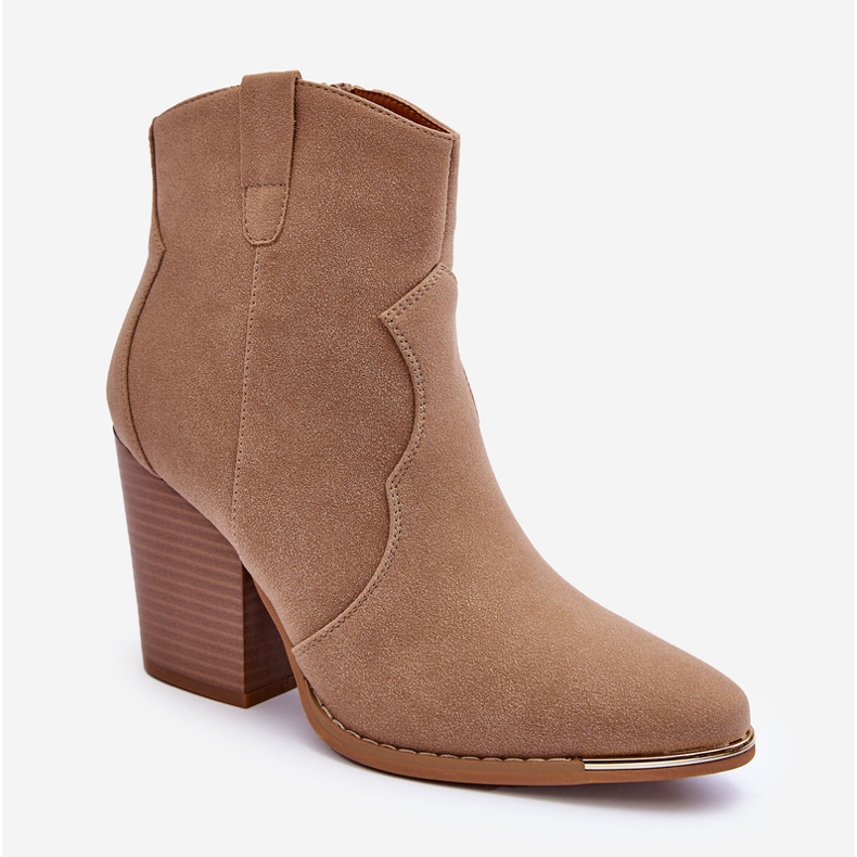 Stivali da cowboy in pelle Lotoune beige con tacco alto 1