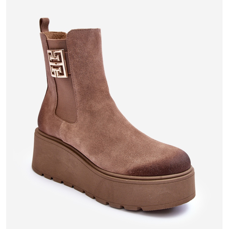 Stivaletti da donna in pelle scamosciata su una piattaforma massiccia, beige scuro Lemar Savira 1