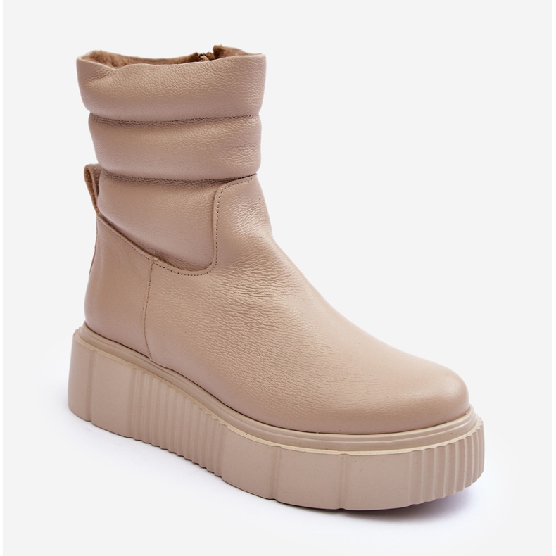 Stivaletti da donna in pelle sulla piattaforma beige chiaro Lemar Suam 1