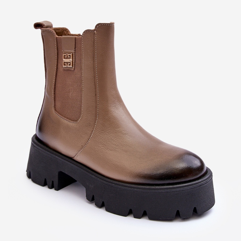 Stivaletti Chelsea in pelle su plateau massiccio, Beige Lemar Lisencca 1