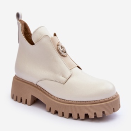 Stivaletti Da Donna In Pelle Con Decorazione, Beige Chiaro Lemar Lusanna 1