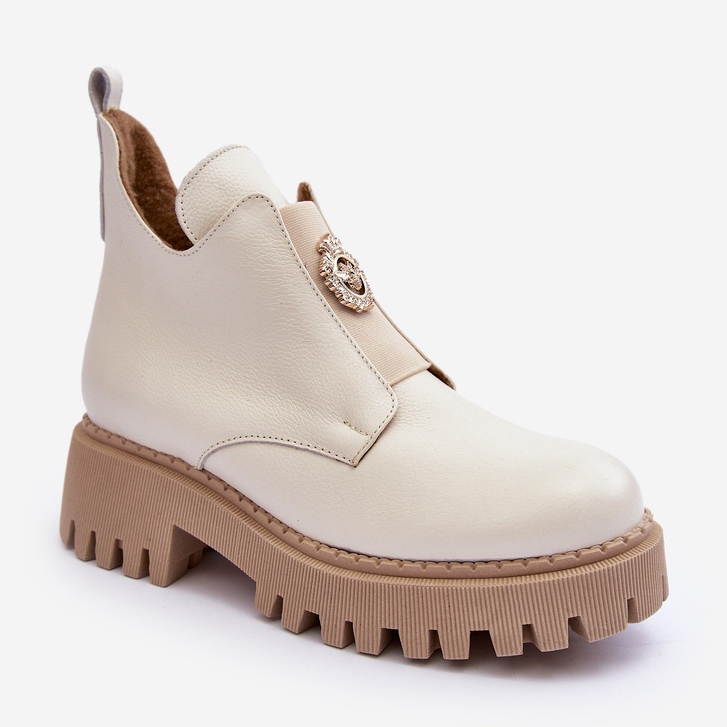 Stivaletti Da Donna In Pelle Con Decorazione, Beige Chiaro Lemar Lusanna 1