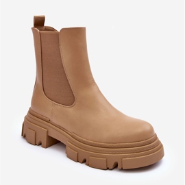 Stivaletti Chelsea in pelle Solita beige con tacco piatto e piattaforma 2