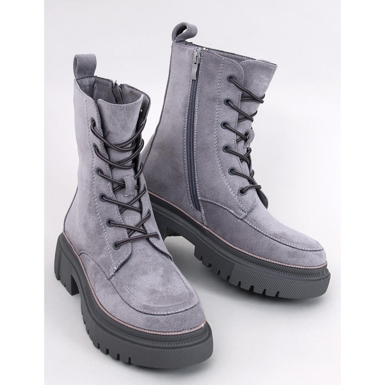 Stivali stringati in pelle scamosciata Roisin Grey grigio 1