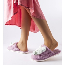 Morbide pantofole Bee viola e verdi 2