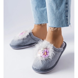 Calde pantofole grigie con fiori Moly grigio 1