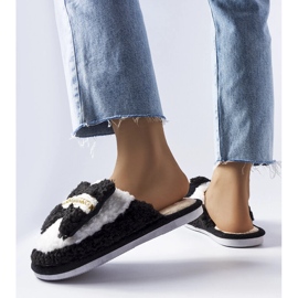 Pantofole bianche e nere con fiocco nero 2