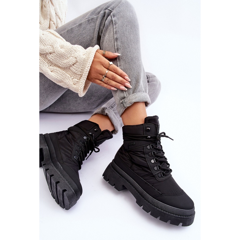 Stivaletti isolati Trappers da donna su piattaforma e tacco piatto Big Star MM274338 Nero 1