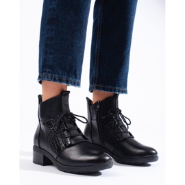 Eleganti stivali stringati Shelovet da donna nero 1