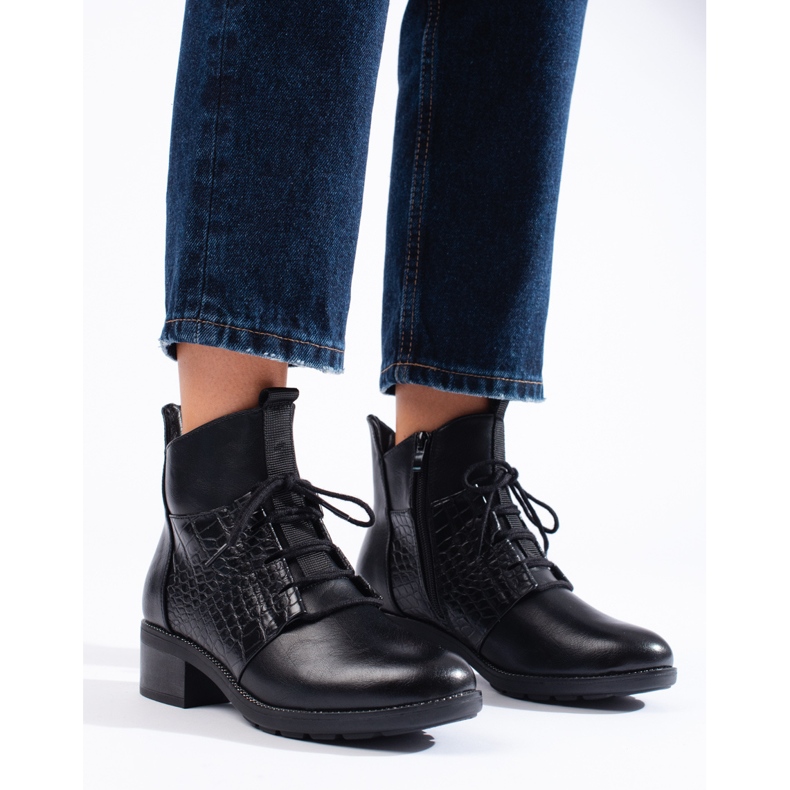 Eleganti stivali stringati Shelovet da donna nero 1