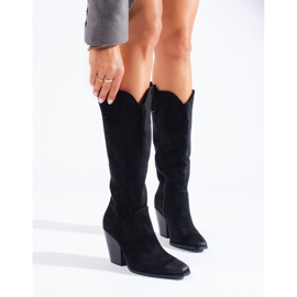 Stivali texani con tacco alto da donna in camoscio nero Shelovet 2