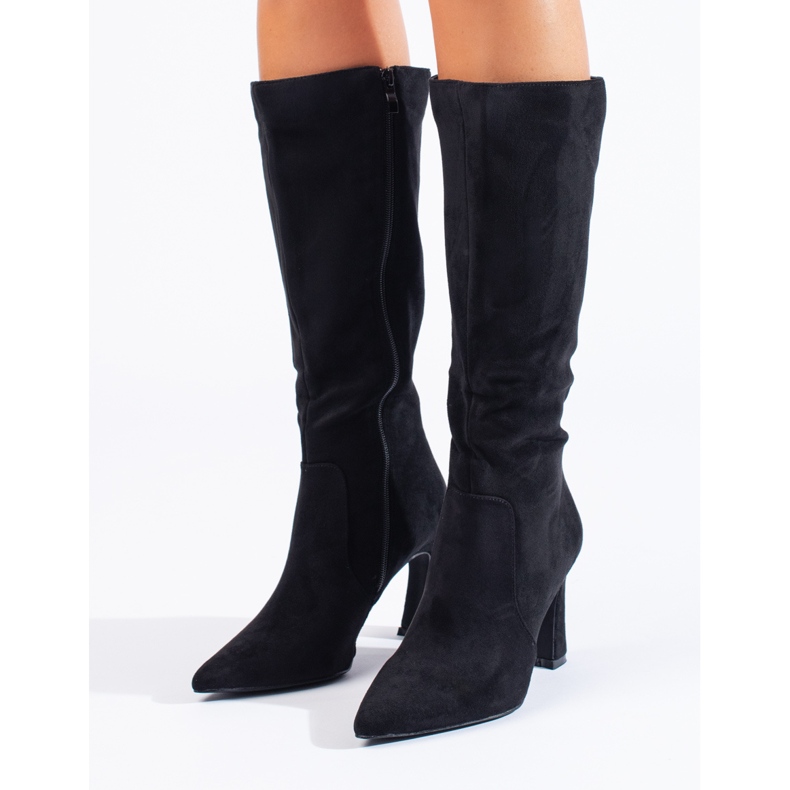 Stivali da donna con tacco Shelovet in camoscio nero 2