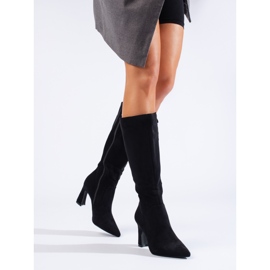 Stivali da donna con tacco Shelovet in camoscio nero 1