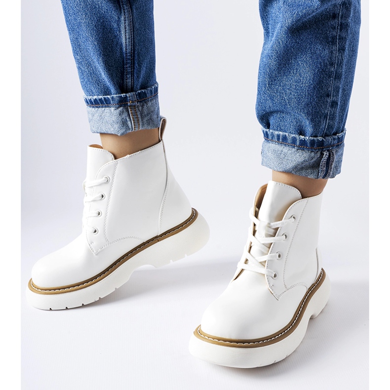 Scarpe da operaio bianche su spessa piattaforma Sacco bianco 1