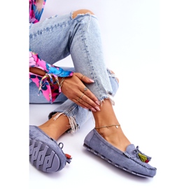 Mocassini in camoscio blu con fiocco e frange 4