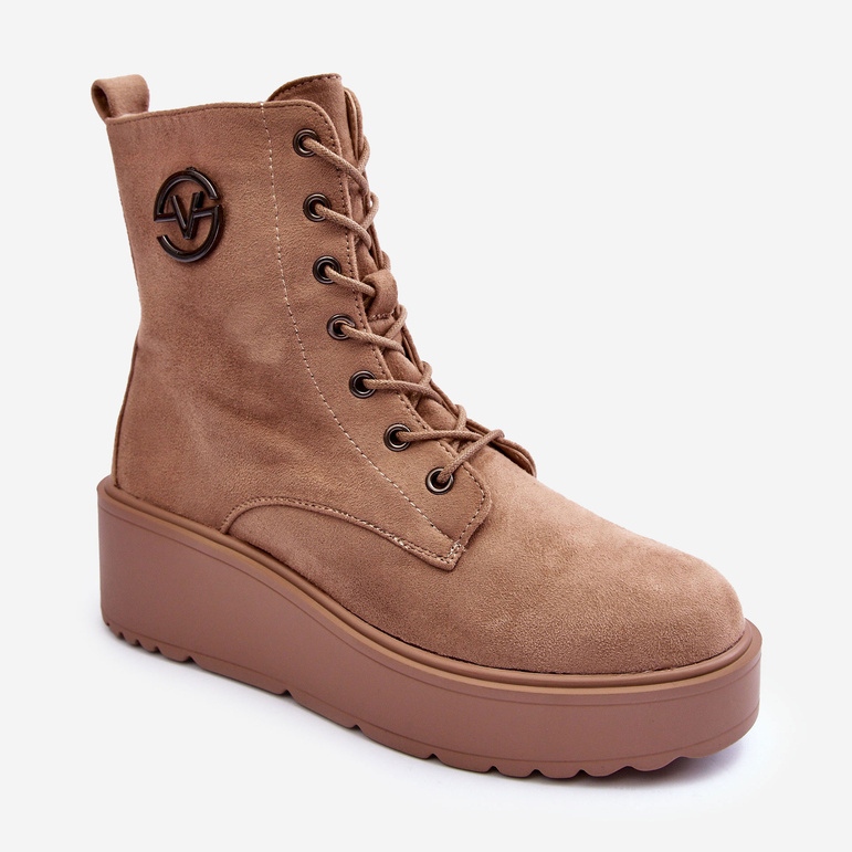 Vinceza Stivaletti da lavoro in pelle scamosciata beige su zeppe con plateau massiccio Lavica beige 2