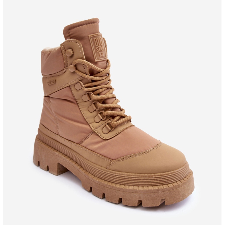 Stivaletti isolati Trappers da donna su piattaforma e tacco piatto Big Star MM274340 Beige 2