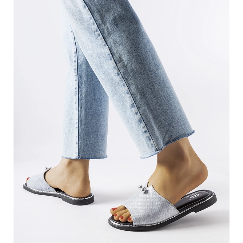 Infradito blu metallizzato con perle Frederi argento 2