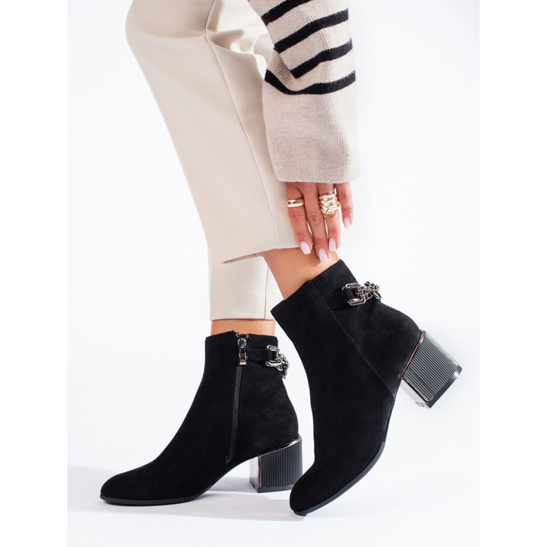 Stivaletti da donna in camoscio nero con elegante tacco Shelovet 1