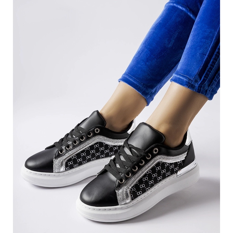 Sneakers nere con decorazione Leo argento nero 2