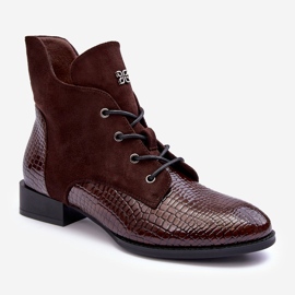 Vinceza Stivaletti in pelle marrone con tacco piatto con motivo animalier Tianeta 2