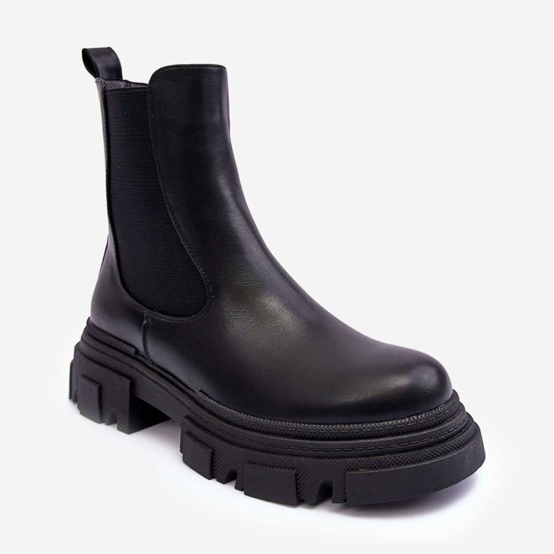 PS1 Stivaletti Chelsea in pelle Solita nera con tacco piatto e piattaforma nero 2