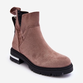 PS1 Stivaletti In Pelle Scamosciata Su Tacco Piatto Con Ritagli, Lamedella Beige Scuro 1