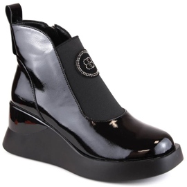 Stivali con zeppa in vernice D&amp;A S.Barski Premium Collection W OLI226 nero 1