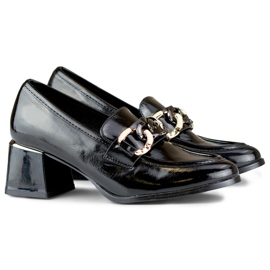 Scarpe da donna con tacco basso in vernice nera nero 1
