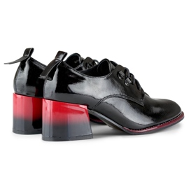 Eleganti scarpe stringate da donna con tacco rosso nero 2