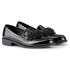 Eleganti scarpe da donna in vernice nera con decoro nero 1