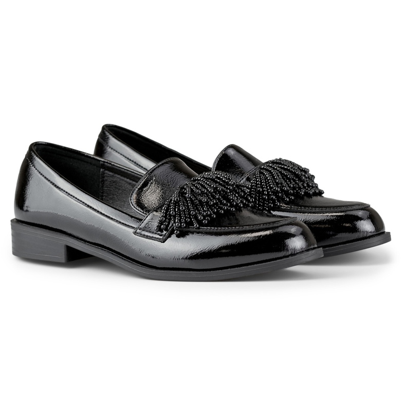 Eleganti scarpe da donna in vernice nera con decoro nero 1