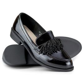 Eleganti scarpe da donna in vernice nera con decoro nero 2