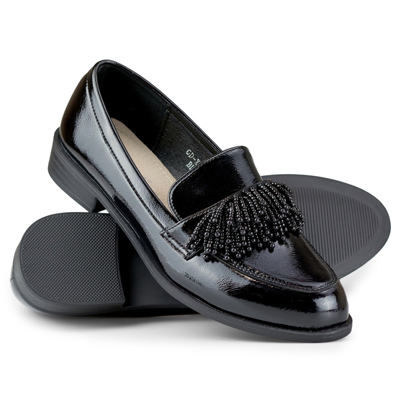 Eleganti scarpe da donna in vernice nera con decoro nero 2