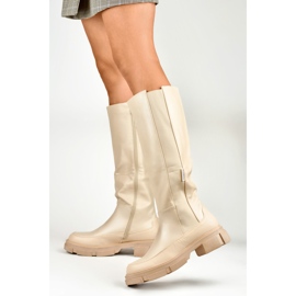 Stivali da donna beige con tomaia flessibile 2