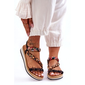 Comodi sandali a cuneo da donna con perle nere nero 3