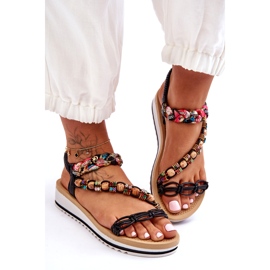 Comodi sandali a cuneo da donna con perle nere nero 1