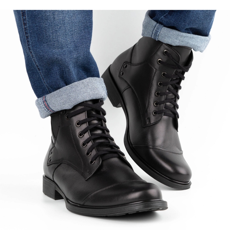Olivier Stivali invernali da uomo in pelle 7005KB nero 2