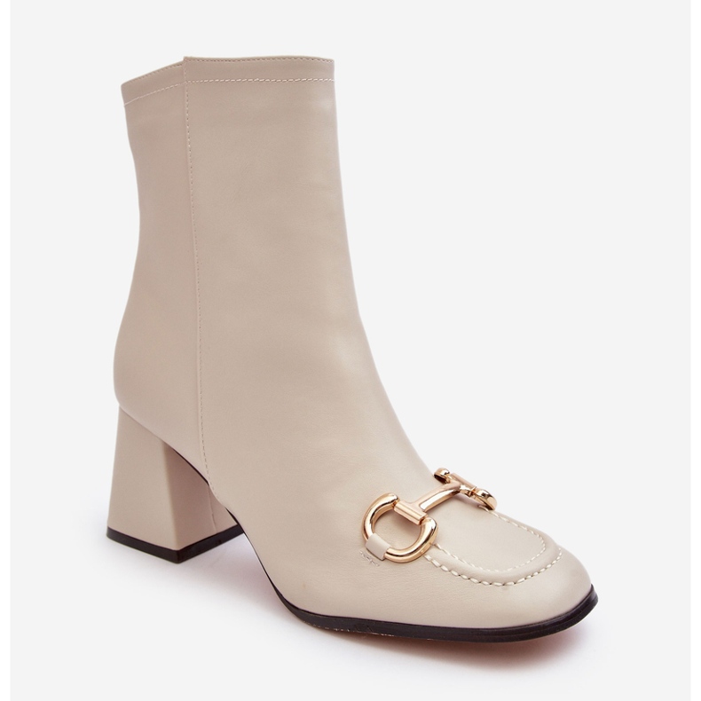 PH2 Stivaletti Pamelinta beige con tacco in pelle con decorazione 1