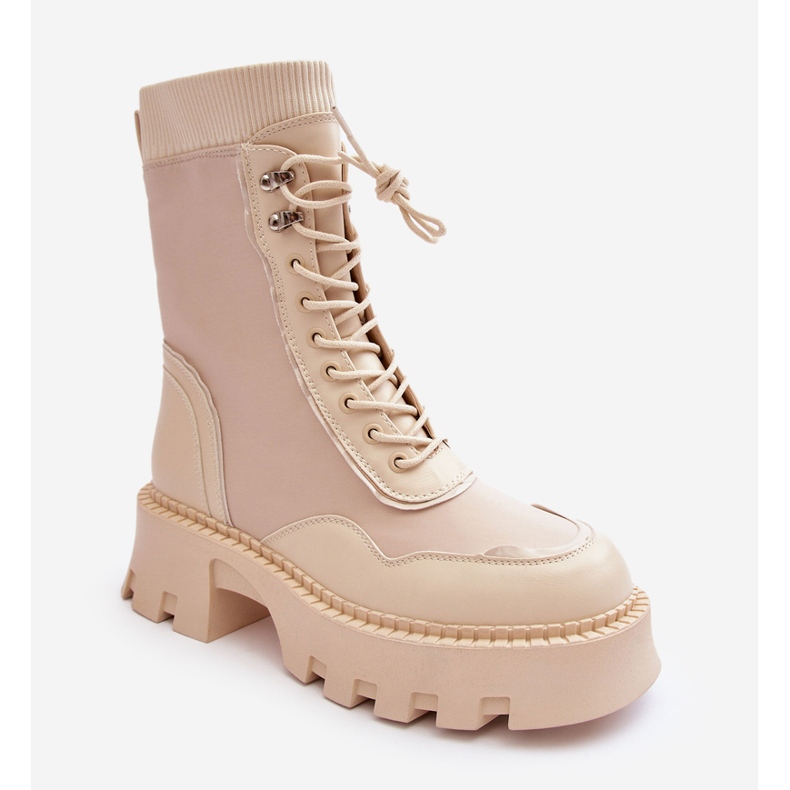 PS1 Stivaletti da lavoro grossi da donna in pelle beige Seloma 1
